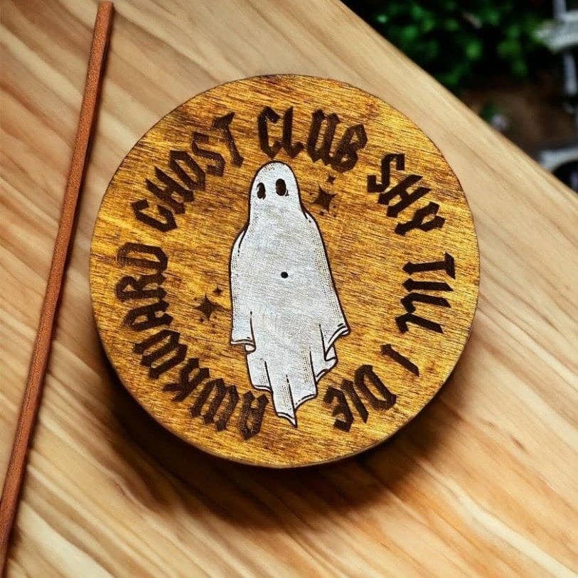 Spooky Handmade Wooden Incense Holder, Ghostie Decor