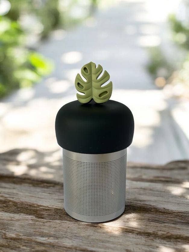 Monstera Leaf | Floating Tea Steeper | Grey Base | Green: Charcoal Grey / Earth Green