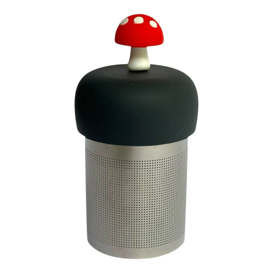 Mushroom | Floating Tea Steeper | Grey Base | Red: Charcoal Grey / Candy Apple Red Mushroom